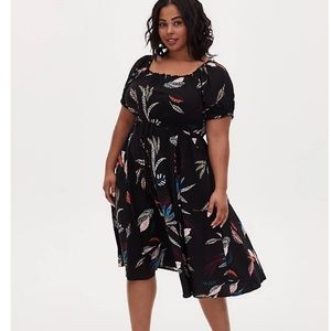 Torrid 00x MIDI Challis Puff Sleeve Dress 10 NWT